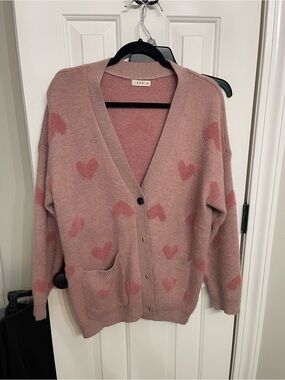 Kori Heart-Print Pink Cardigan Sweater